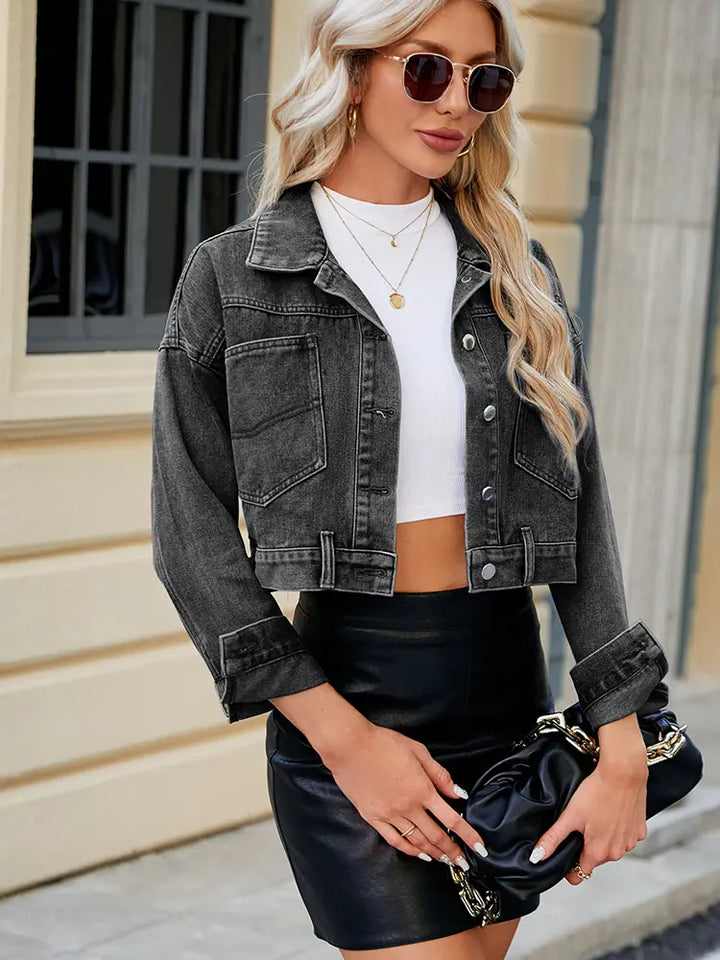 Spring Slim Fit Cropped Denim Jacket