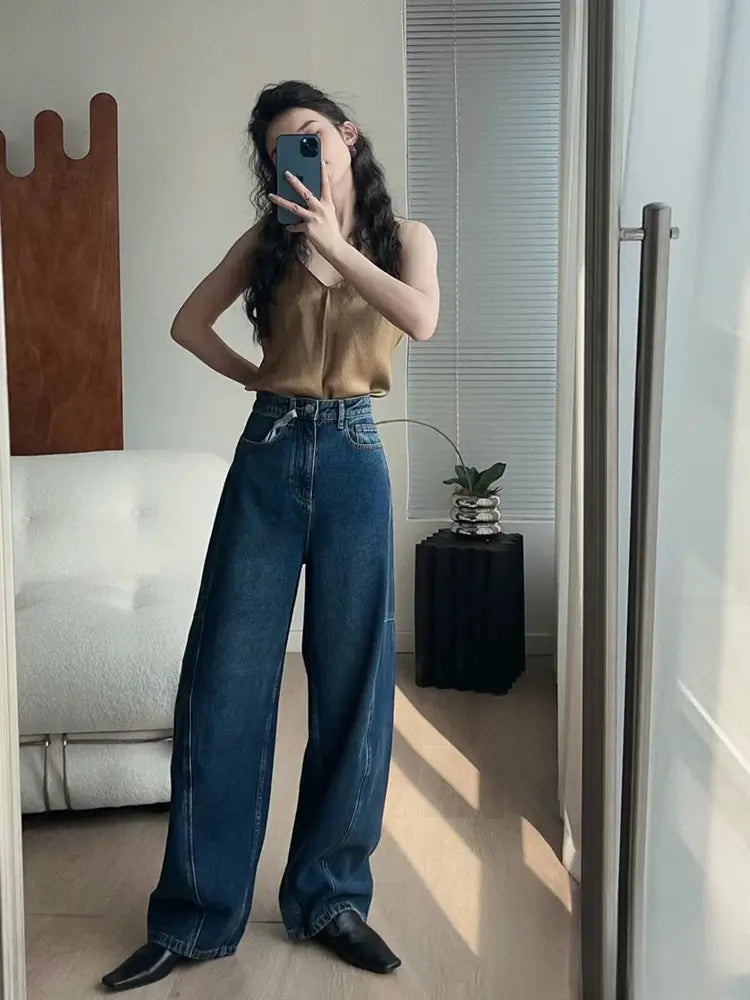 Trendy Loose Arc-Cut Denim Pants