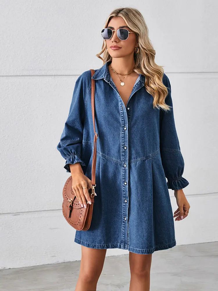 Loose Washed Patchwork Denim Dress