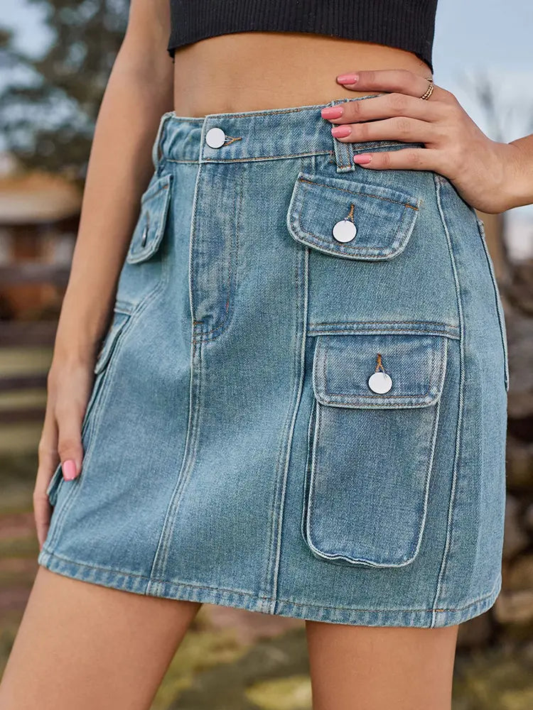 Summer Utility Denim Mini Skirt