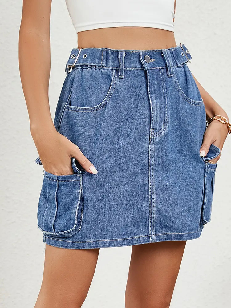 Adjustable Waist Denim Mini Skirt