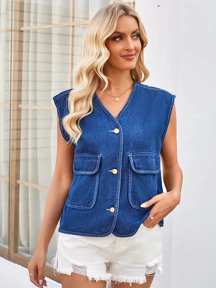 Spring-Summer Sleeveless Denim Vest Top