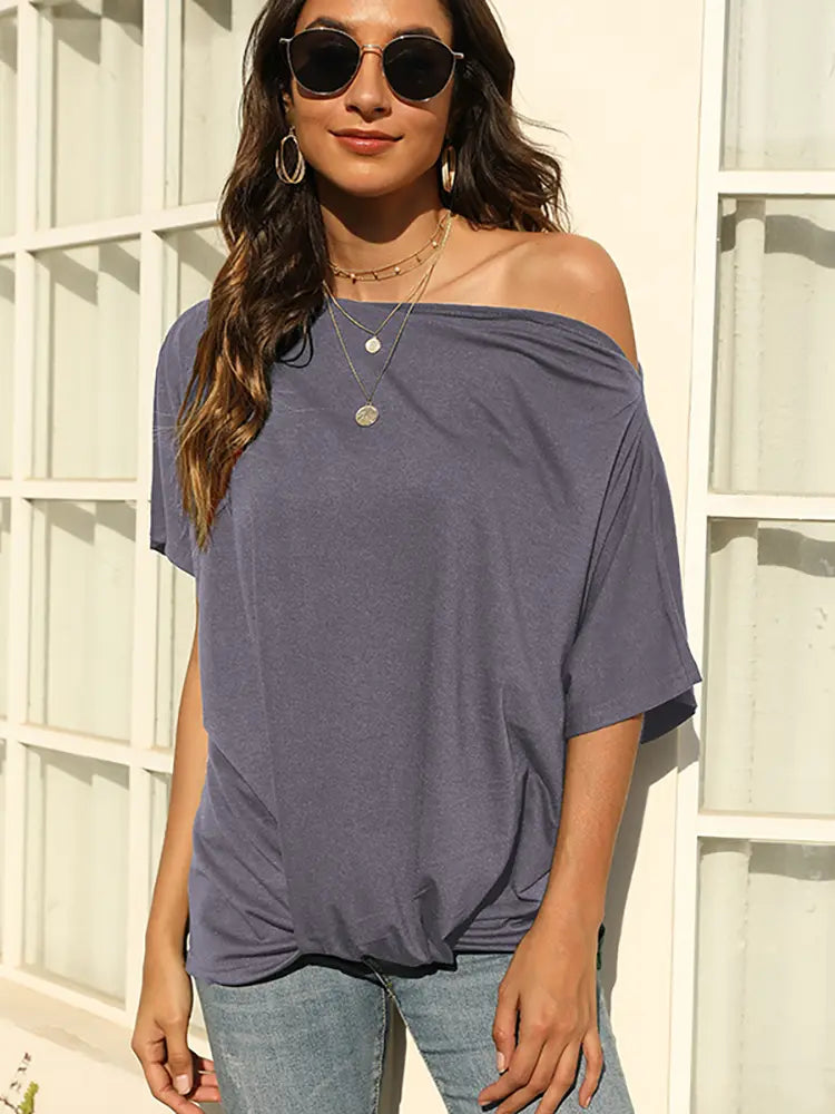 Solid Color Off-Shoulder T-Shirt