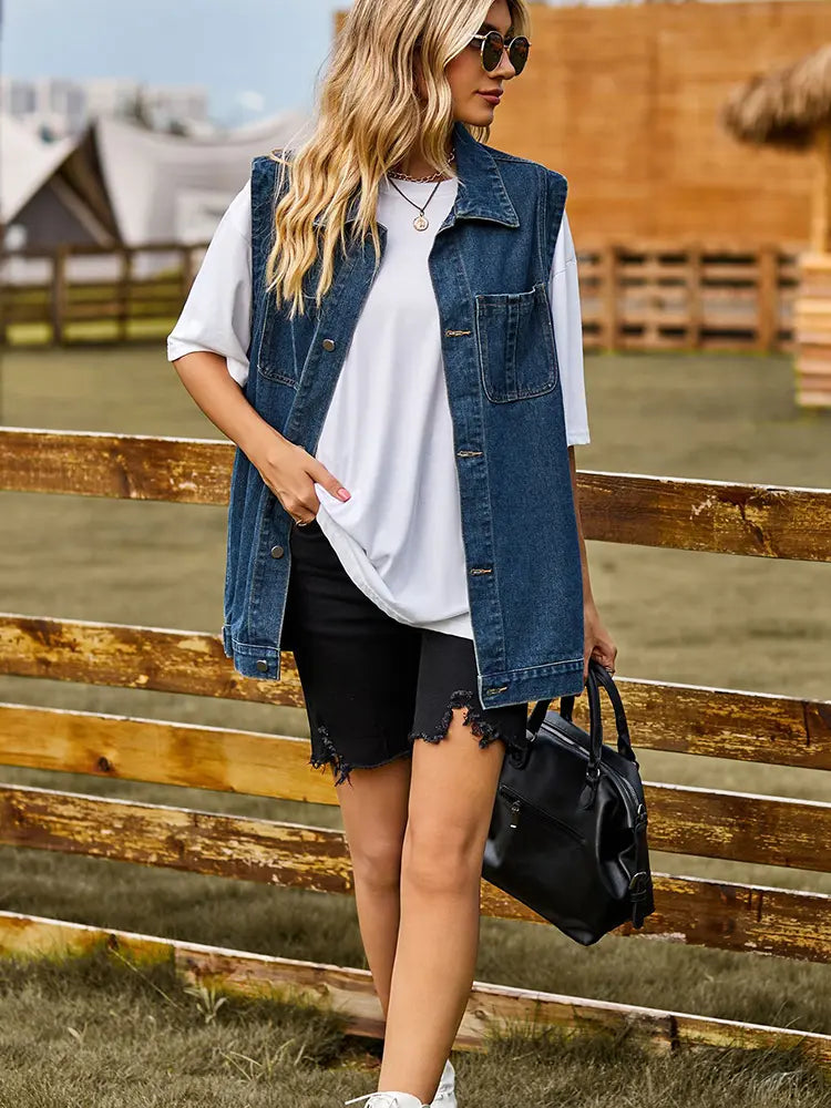 Chic Sleeveless Denim Vest