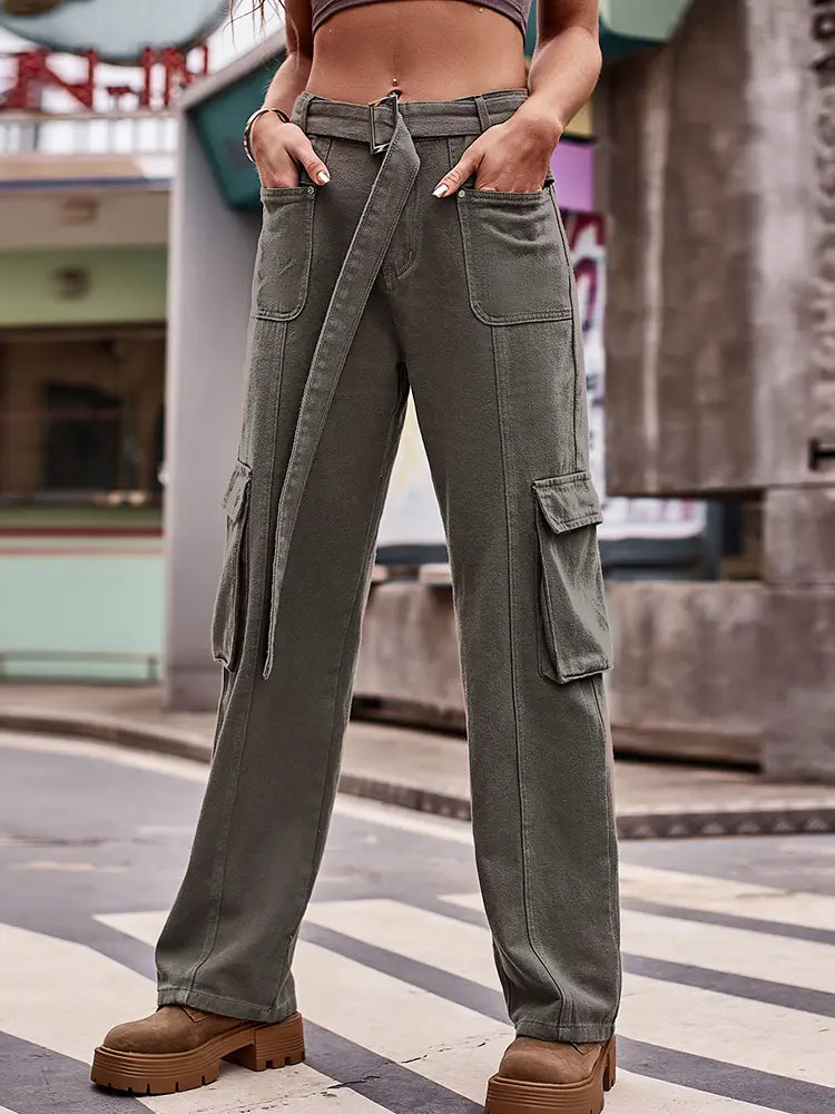 Trendy Urban Hip-Hop Denim Cargo Pants