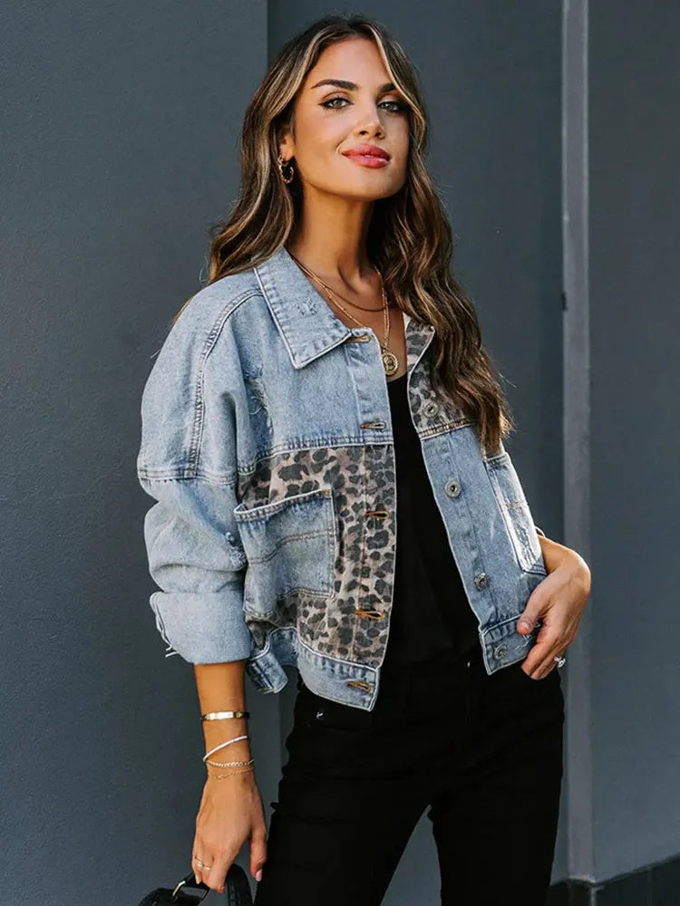 Animal Print Patchwork Denim Jacket