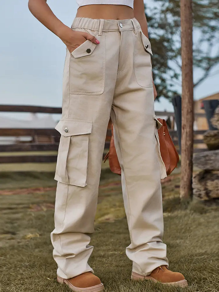 Vintage Elastic Waist Denim Cargo Pants