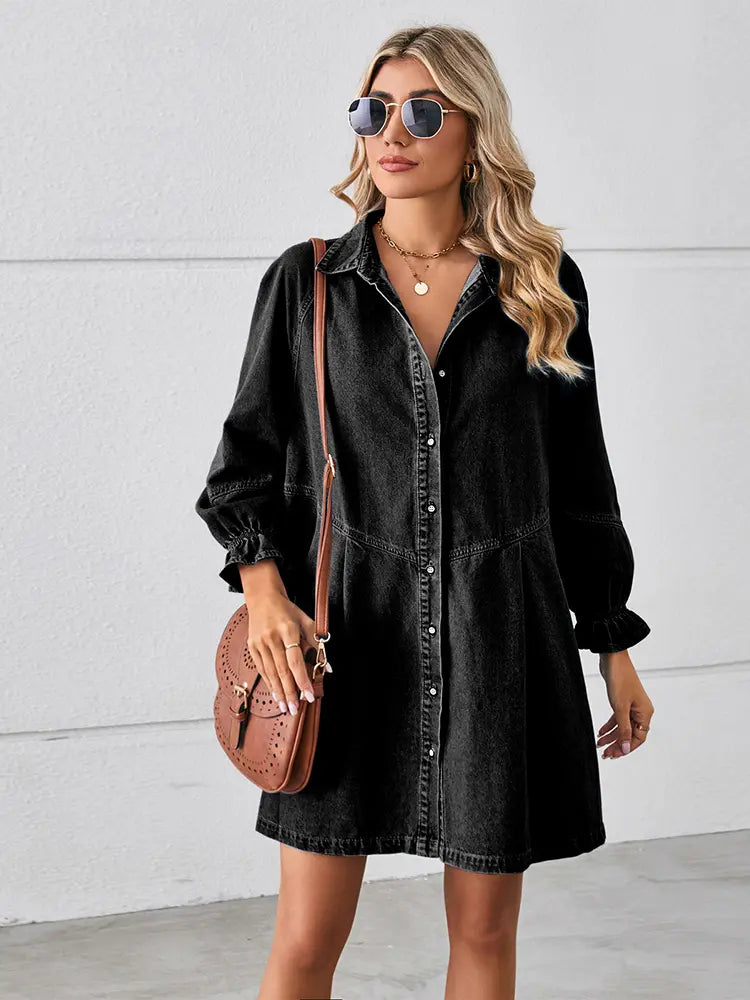 Loose Washed Patchwork Denim Dress