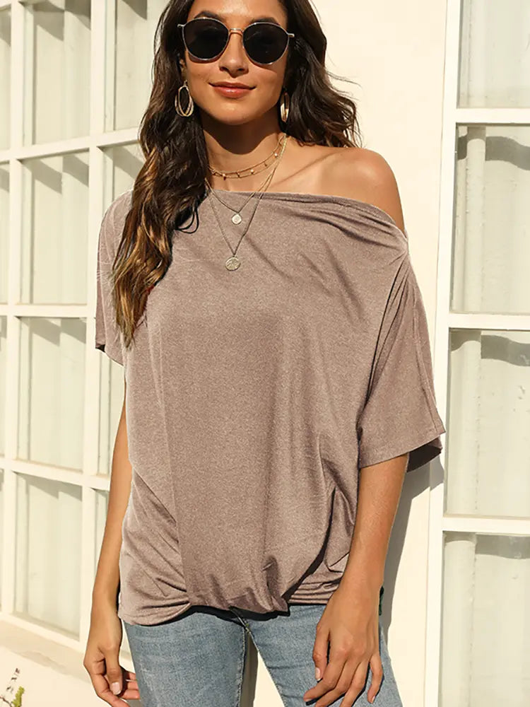 Solid Color Off-Shoulder T-Shirt