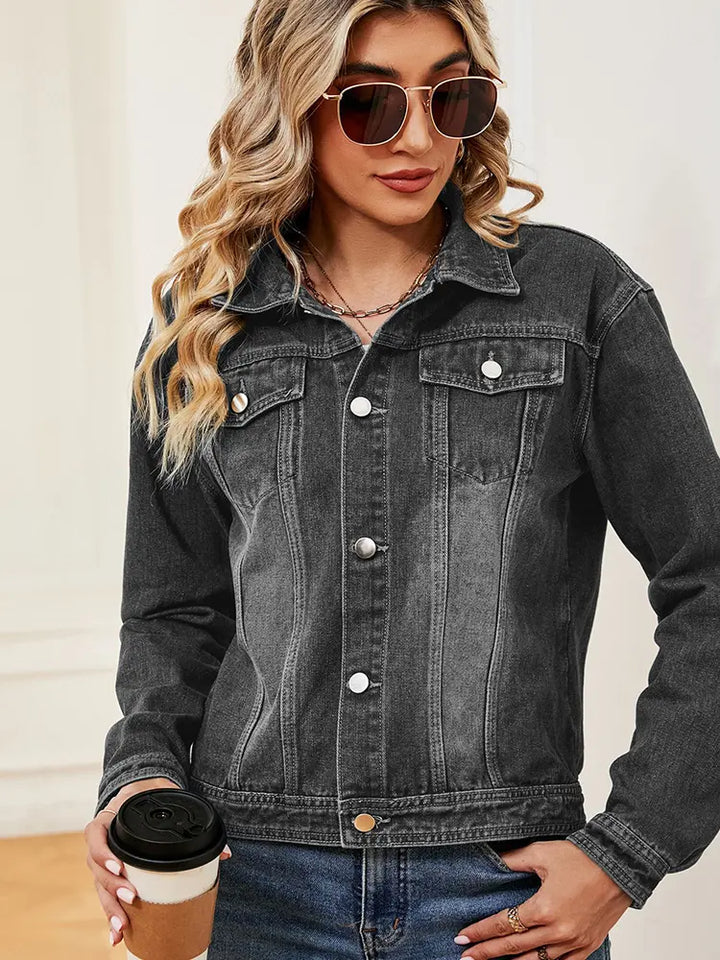 Washed Denim Long-Sleeve Jacket