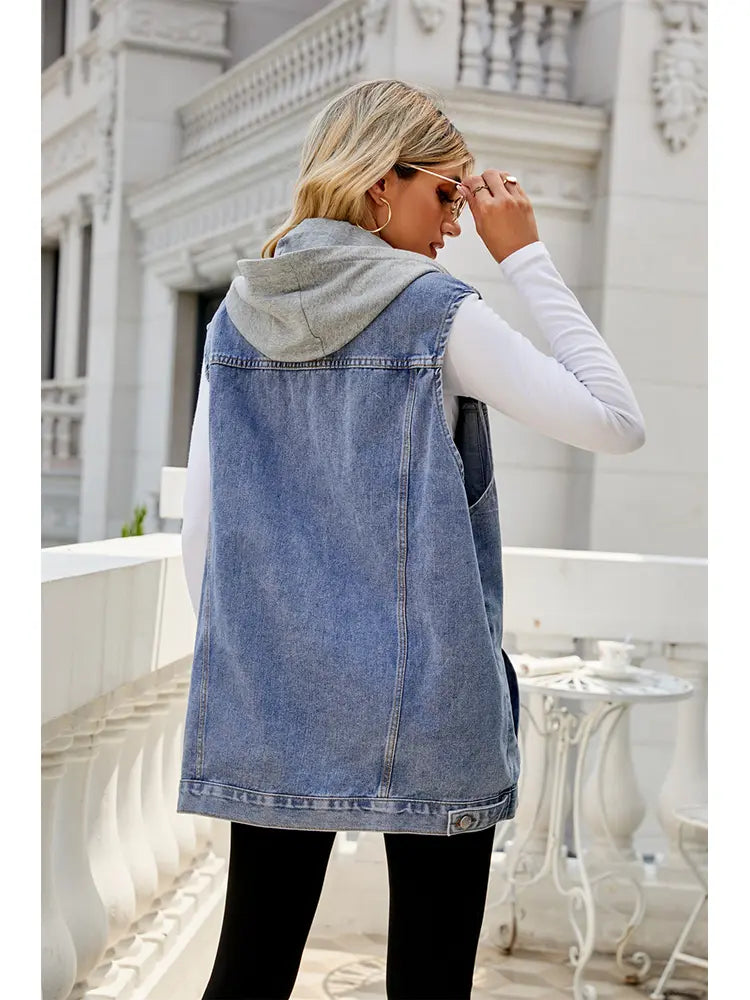 Vintage Detachable Hooded Denim Vest