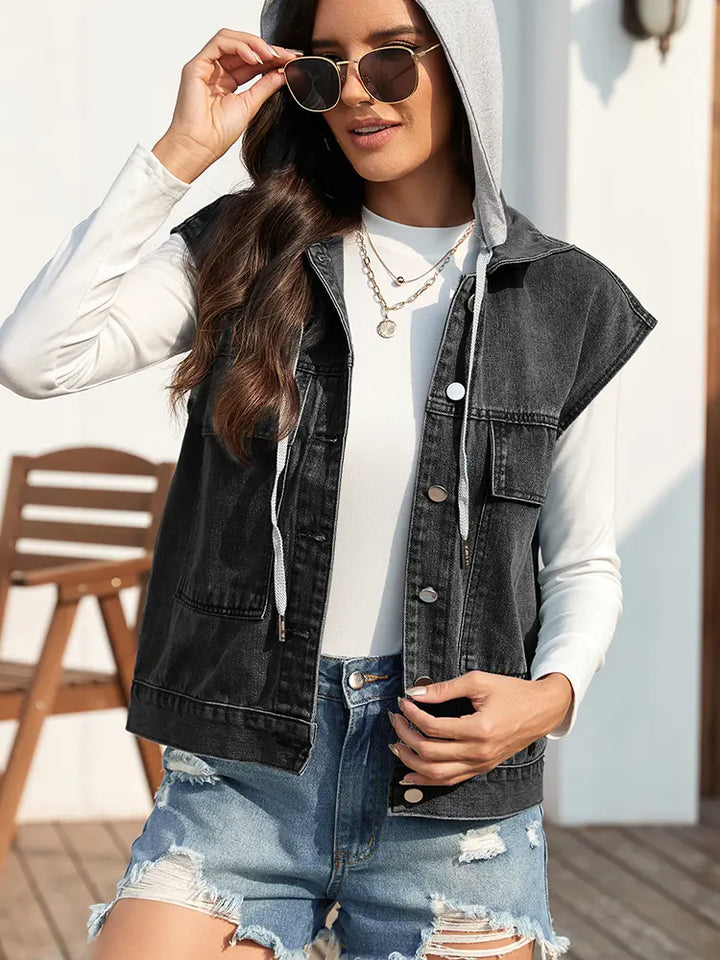 Summer Washed Denim Button-Down Vest