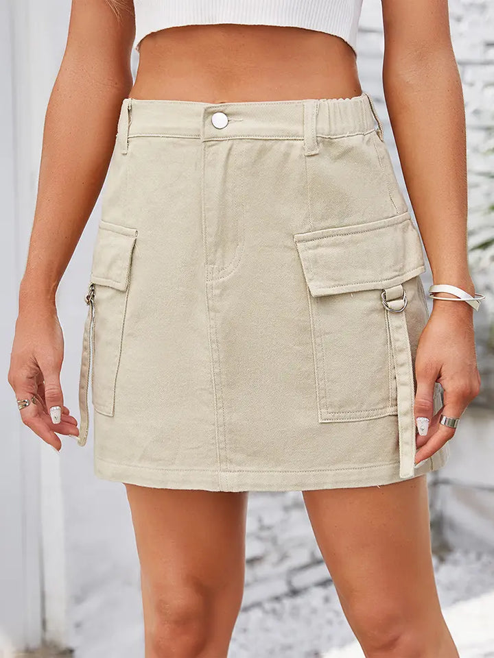 Trendy Washed Denim Utility Skirt