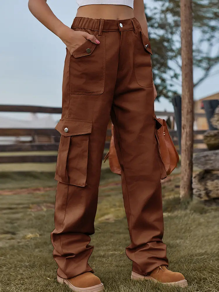 Vintage Elastic Waist Denim Cargo Pants