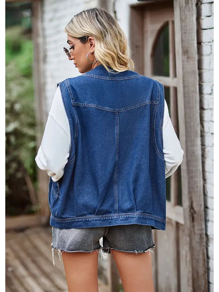 Button-Up Casual Denim Vest Jacket