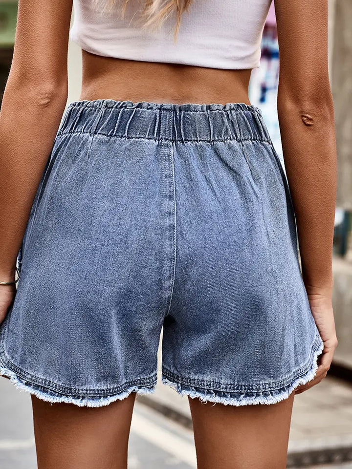 Frayed Bloom Denim Shorts