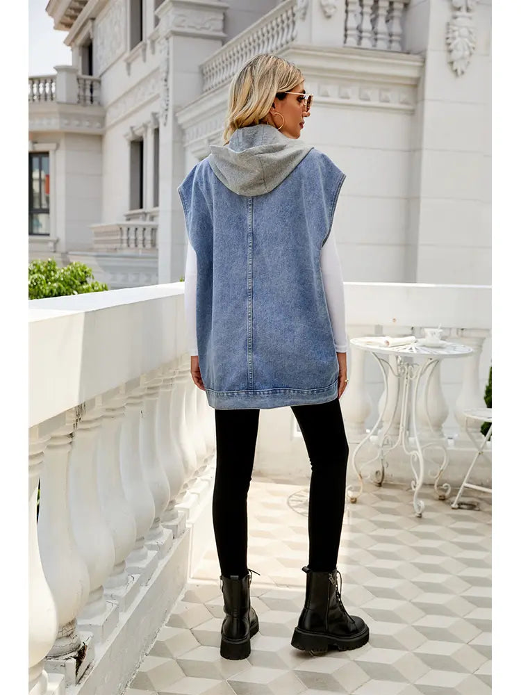 Detachable Hooded Denim Vest