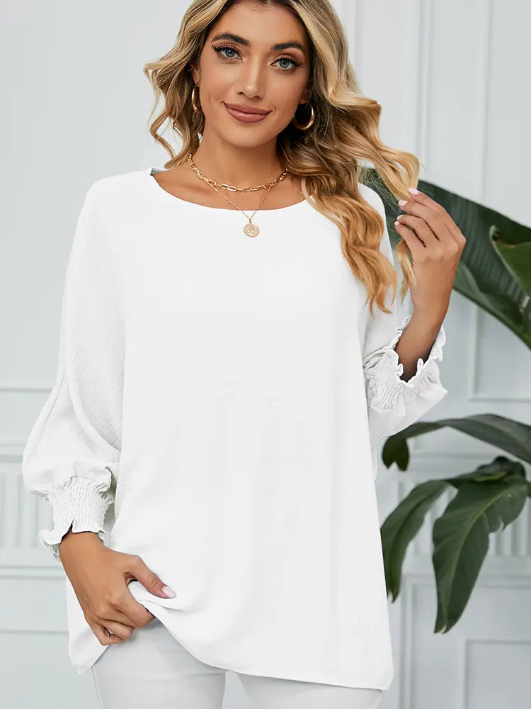 Loose-Fit Chiffon Blouse with 3/4 Sleeves