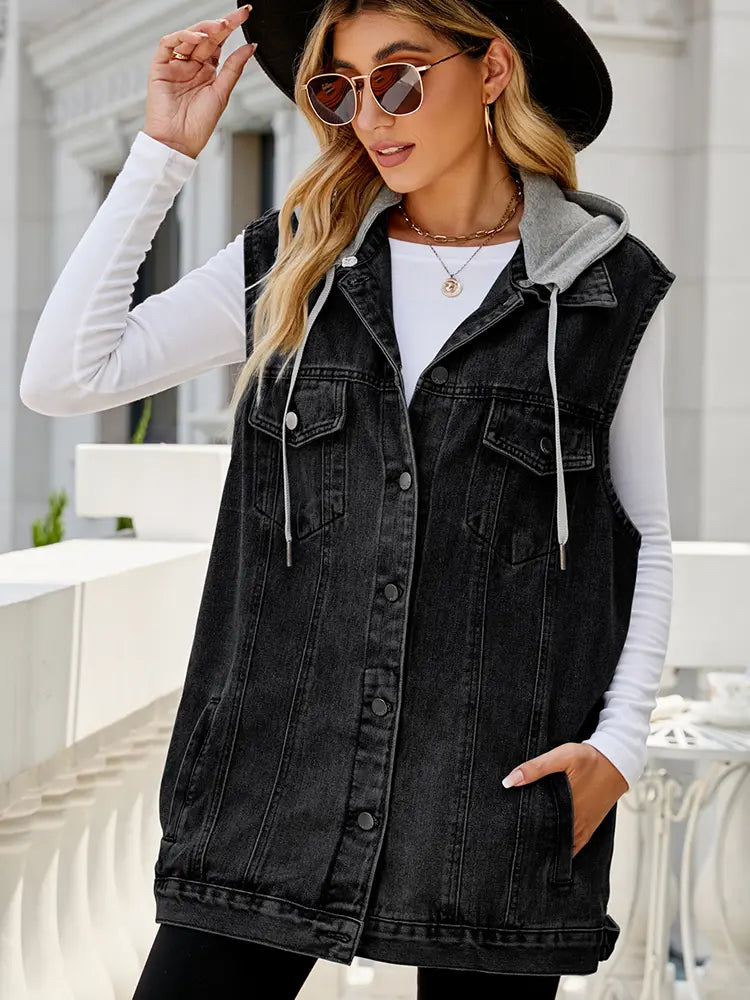 Vintage Detachable Hooded Denim Vest