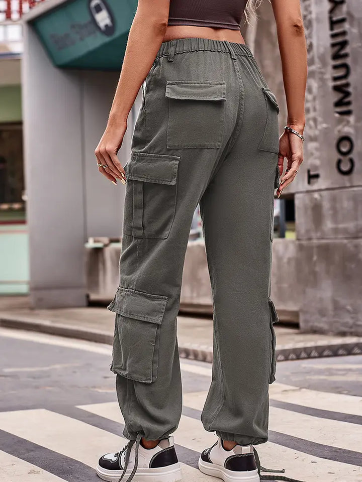 Loose-Fit Drawstring Denim Cargo Pants