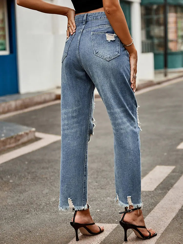 Trendy Frayed Slim-Fit Cropped Jeans