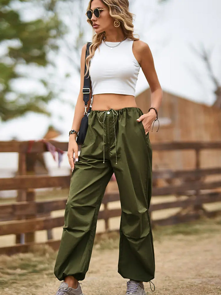 Vintage Street Style Drawstring Cargo Joggers