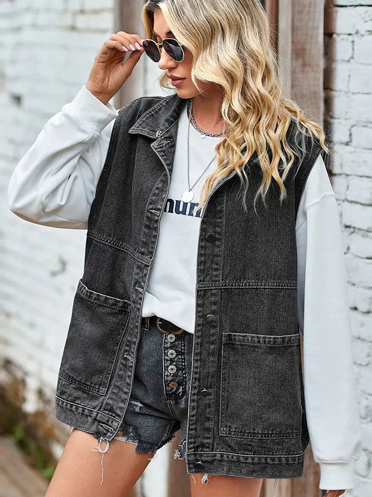 Trendy Loose-Fit Denim Vest