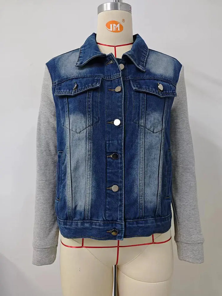 Color-Block Long Sleeve Denim Jacket