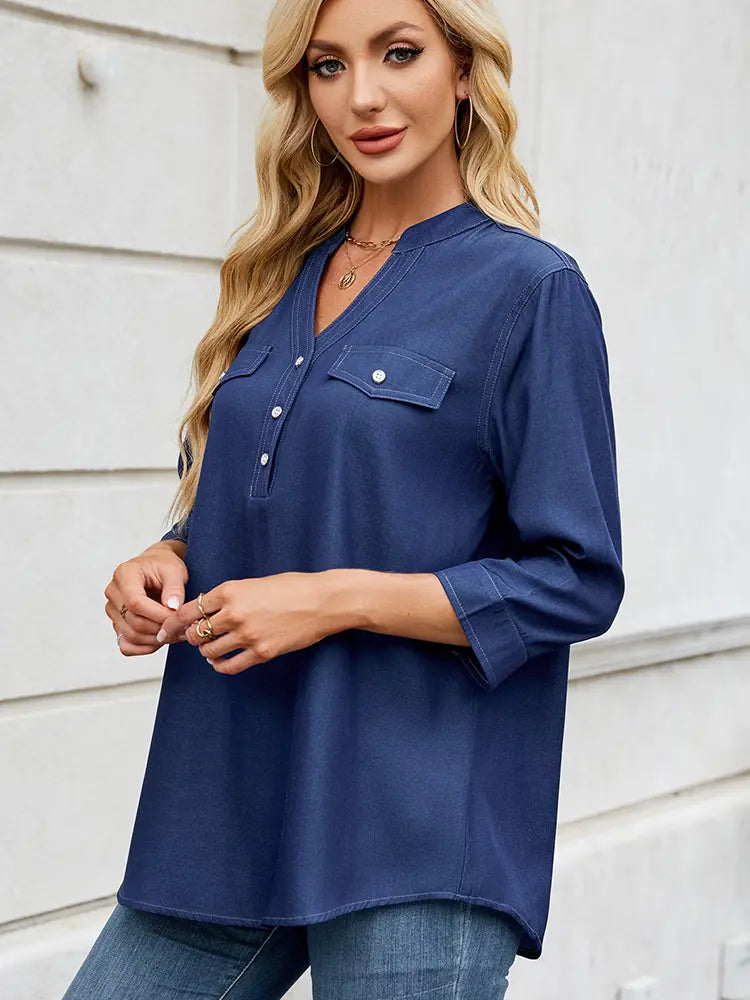 Casual Loose-Fit Lightweight Denim-Look Shirt