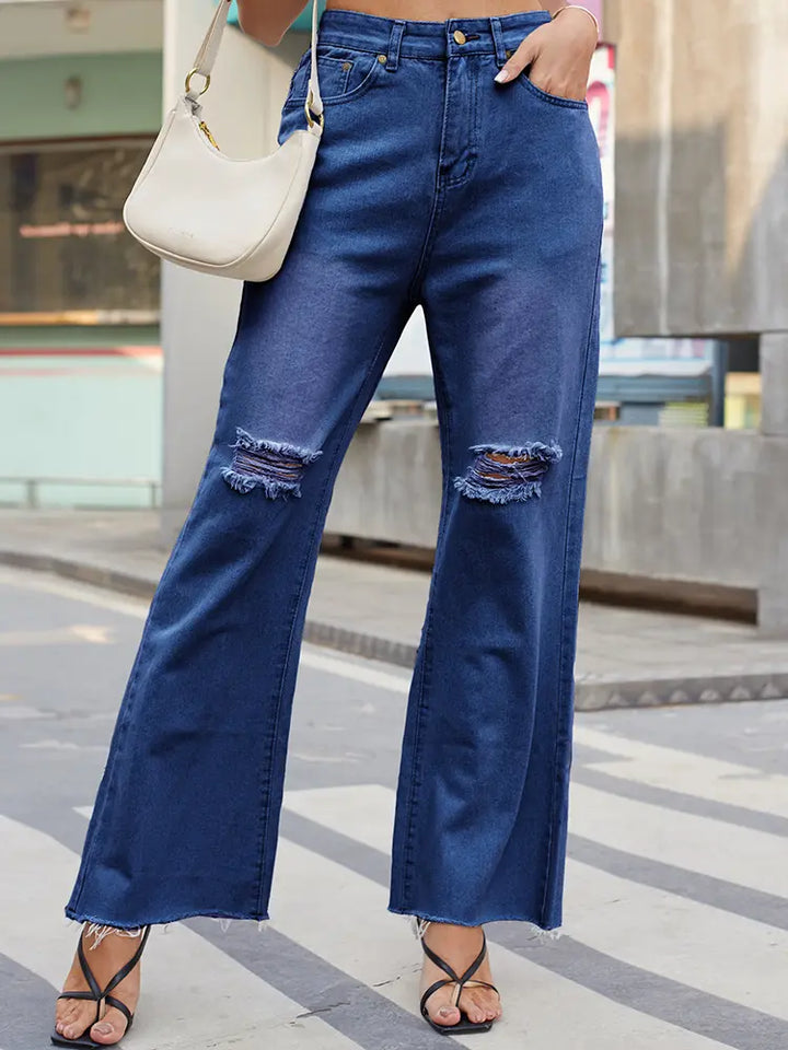 Vintage Wide-Leg Ripped Flare Jeans