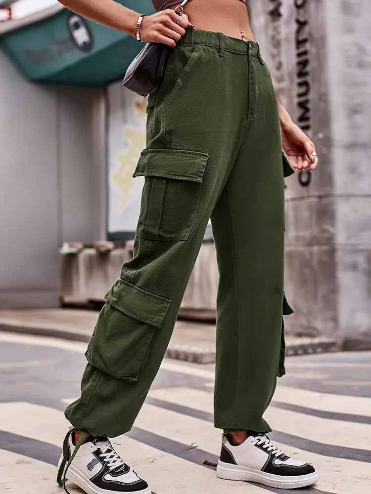 Loose-Fit Drawstring Denim Cargo Pants