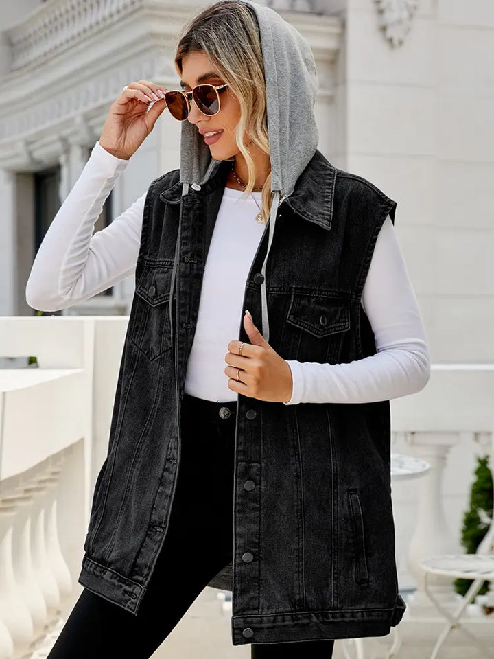 Vintage Detachable Hooded Denim Vest