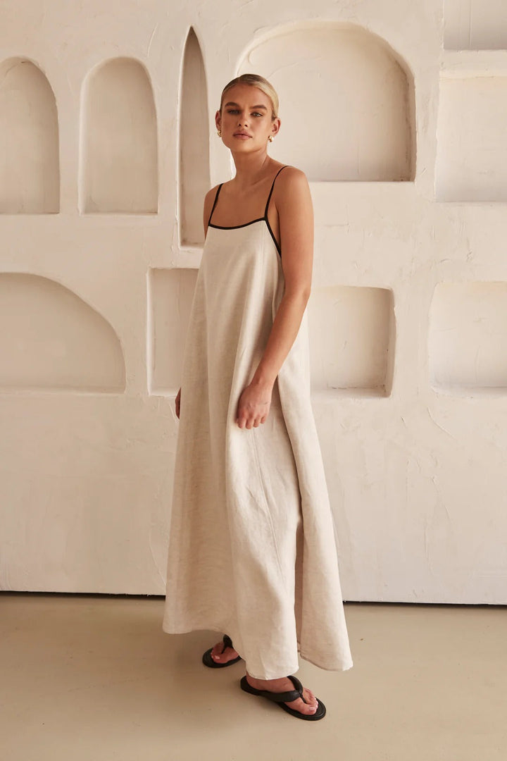 Contrast Linen Maxi Dress