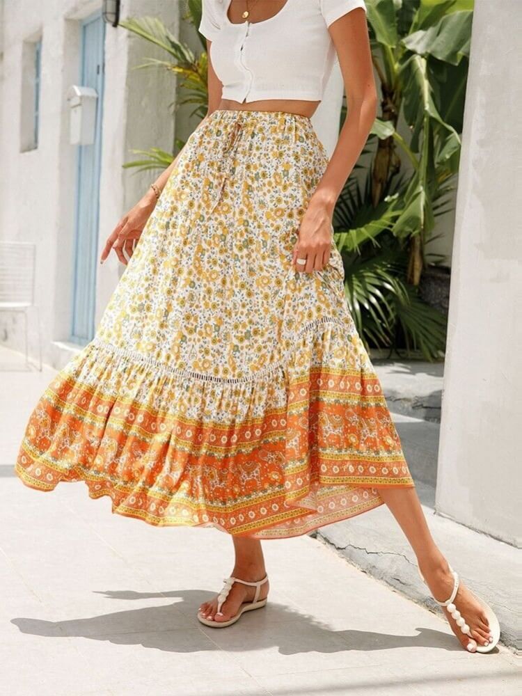 Magnolia Bohemian Floral Print Tiered Skirt