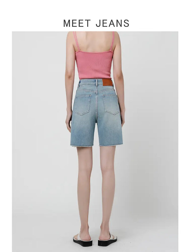 High-Waist Stretch Denim Shorts