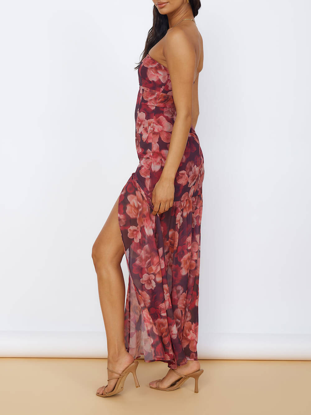 Floral Bandeau Slit Maxi Dress