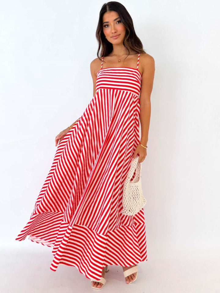 Striped Thin Strappy Midi Dress