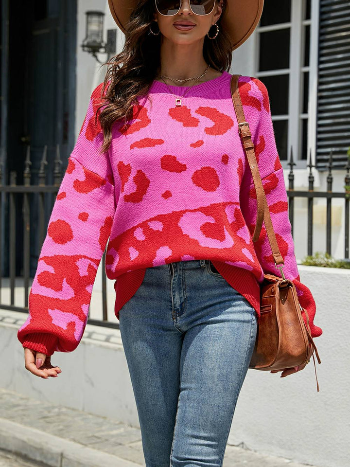 Chic Leopard Round Neck Knit Sweater