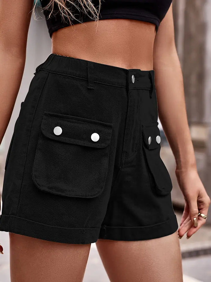 Trendy Elastic Waist Denim Cargo Shorts