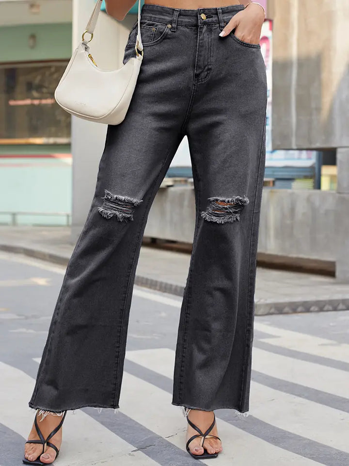 Vintage Wide-Leg Ripped Flare Jeans