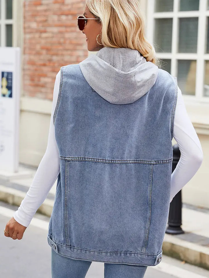 Hooded Denim Vest Sleeveless Jacket Summer Trendy