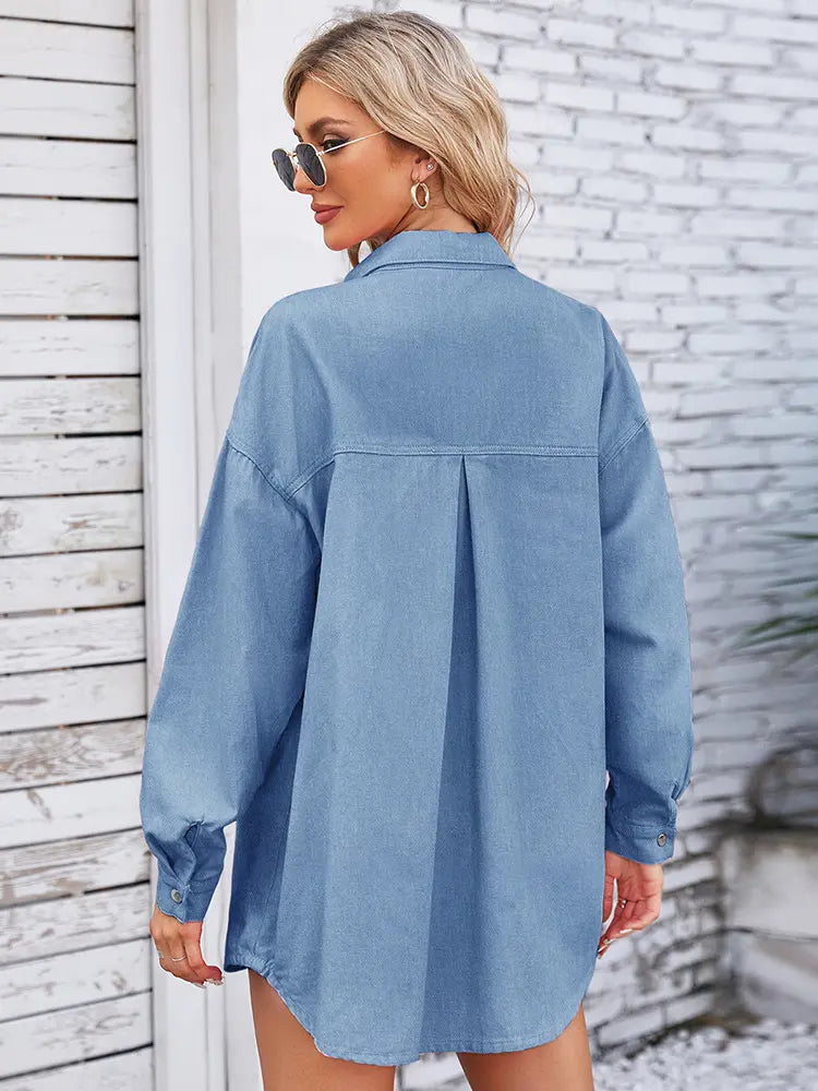 Spring Loose-Fit Long Sleeve Denim Shirt