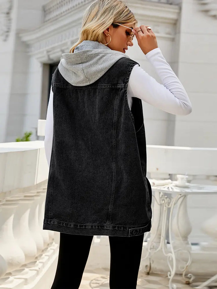 Vintage Detachable Hooded Denim Vest