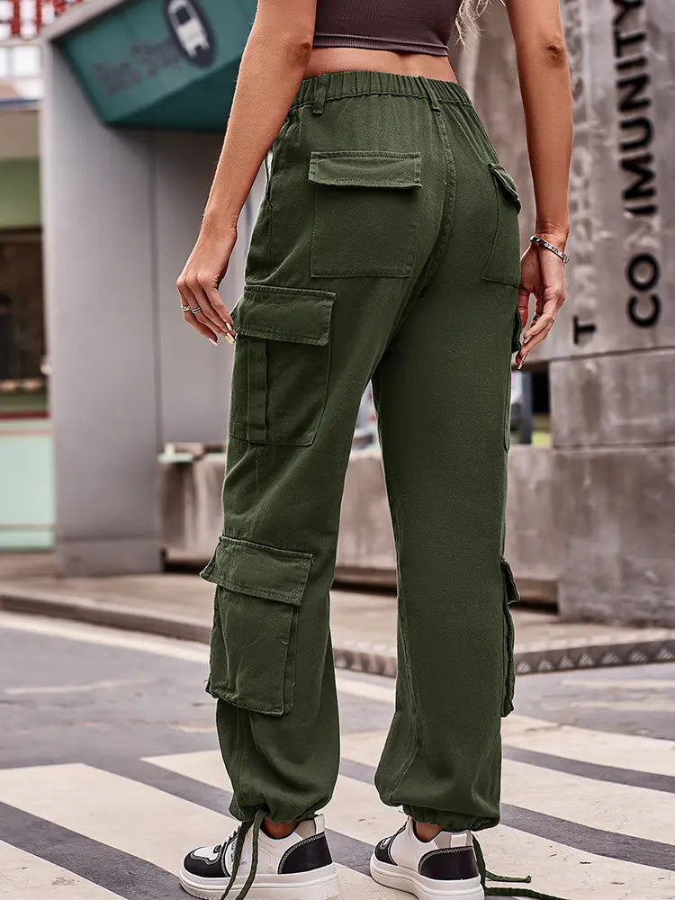 Loose-Fit Drawstring Denim Cargo Pants