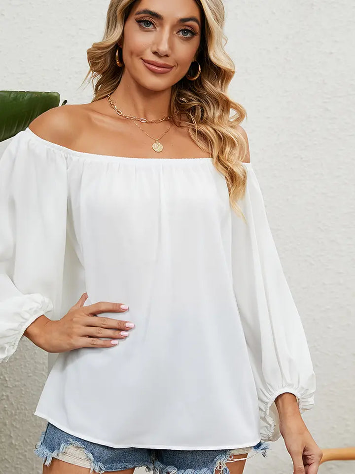 Off-Shoulder Solid Chiffon Blouse