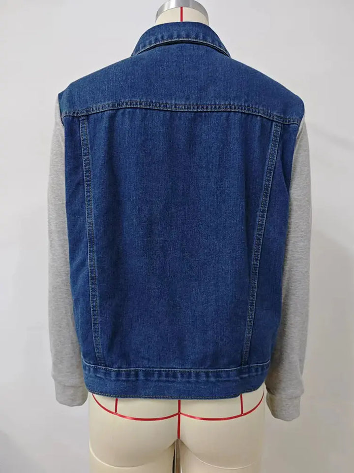 Color-Block Long Sleeve Denim Jacket