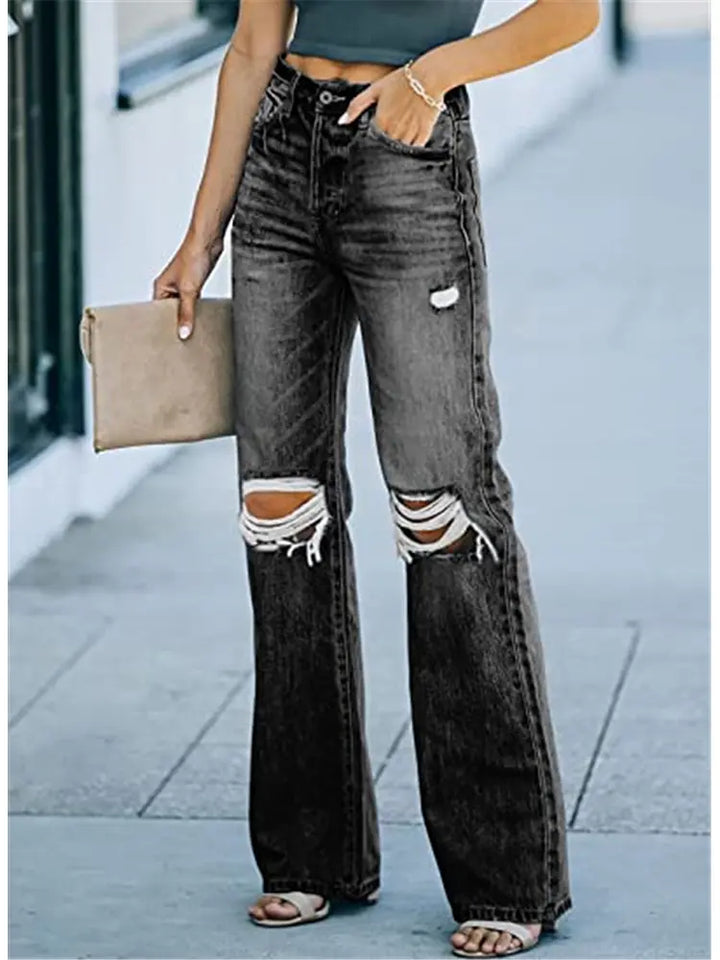 High-Waist Distressed Denim Pants