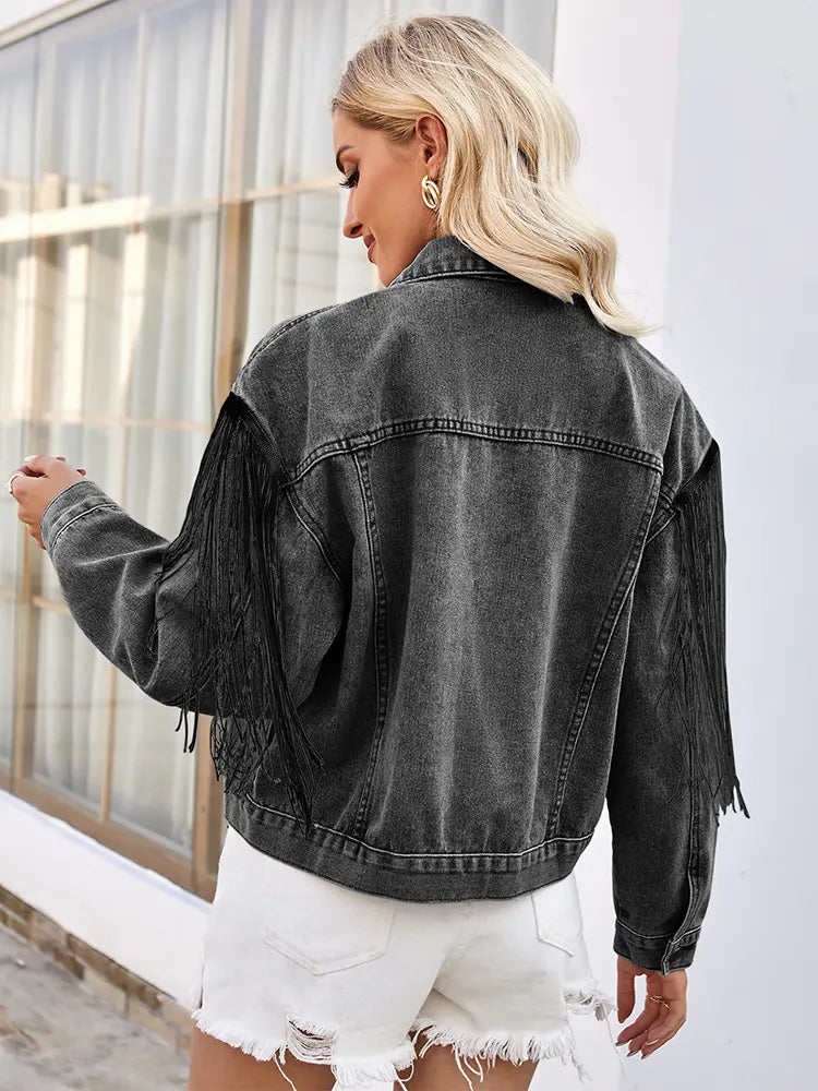 Spring Fringe Long-Sleeve Denim Jacket