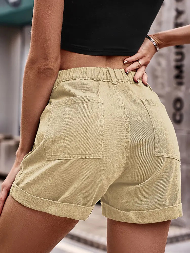 Trendy Elastic Waist Denim Cargo Shorts