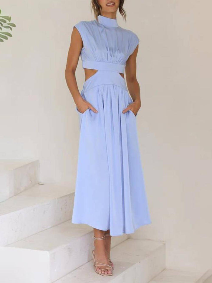 Cutout Waist Pocketed Vacation Midi Dress